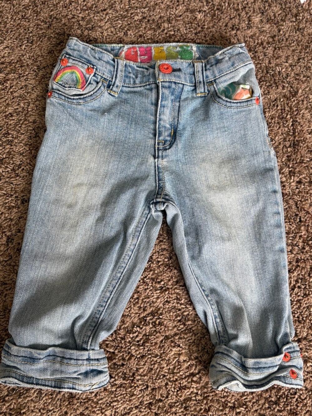 Vintage Guess Kids Cropped Denim Jean Size 4 Blue 90s Triangle Logo High Waisted